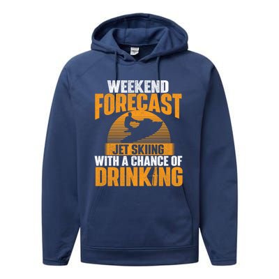 Weekend Forecast Jet Skiing Jet Ski Lover Vacation Funny Gift Performance Fleece Hoodie