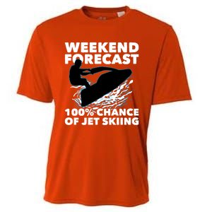 Weekend Forecast Jet Skiing Gift Skier Motorboat Racer Gift Cooling Performance Crew T-Shirt