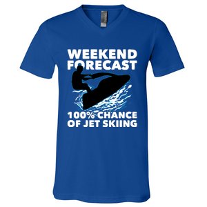 Weekend Forecast Jet Skiing Gift Skier Motorboat Racer Gift V-Neck T-Shirt