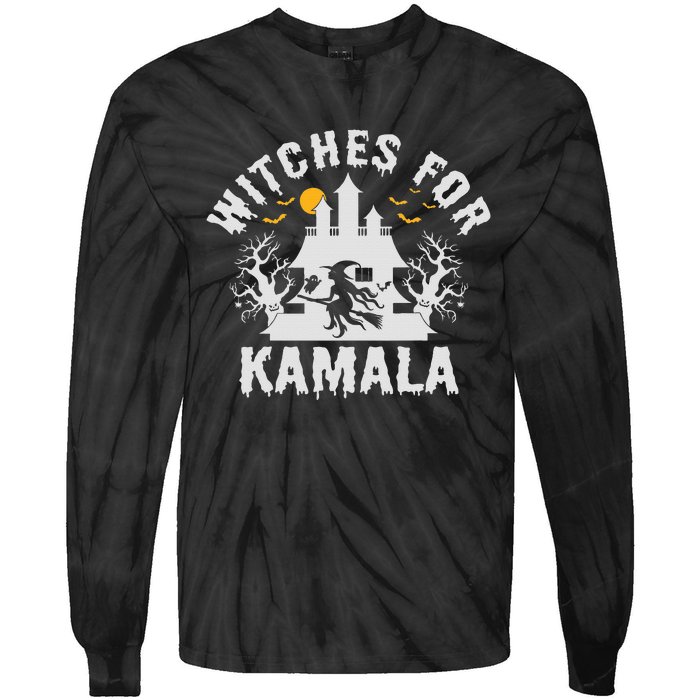 Witches For Kamala Harris 2024 President Happy Halloween Tie-Dye Long Sleeve Shirt