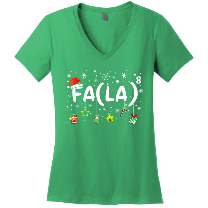 Women Fa (La)8 Funny Christmas Santa Fa La Math Teacher Gift Women's V-Neck T-Shirt