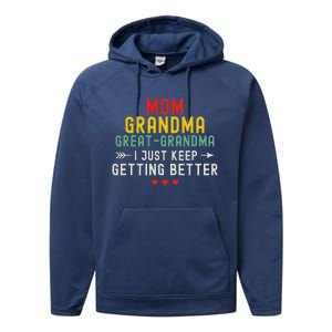 Women Funny Mom Grandma Great Grandma For Mothers Day Performance Fleece Hoodie