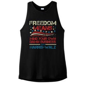 Walz Freedom Means Mind Your Own Damn Business Harris Walz Ladies PosiCharge Tri-Blend Wicking Tank