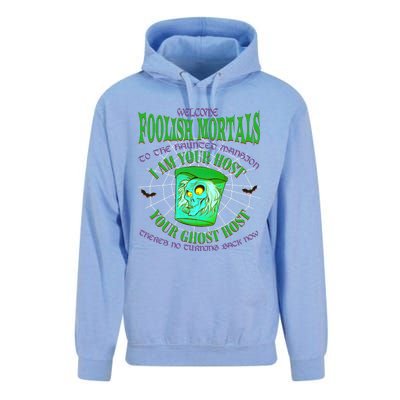 Welcome Foolish Mortals Hatbox Ghost I Am Your Ghost Host Unisex Surf Hoodie