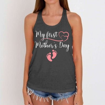 Wo First Mothers Day Mothers Day Pregnancy Announcement Women's Knotted Racerback Tank