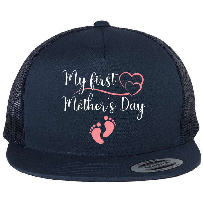 Wo First Mothers Day Mothers Day Pregnancy Announcement Flat Bill Trucker Hat