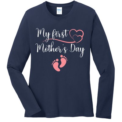 Wo First Mothers Day Mothers Day Pregnancy Announcement Ladies Long Sleeve Shirt