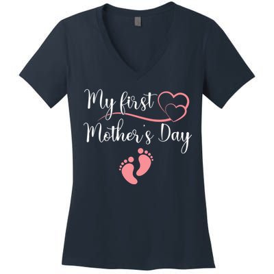 Wo First Mothers Day Mothers Day Pregnancy Announcement Women's V-Neck T-Shirt