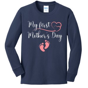 Wo First Mothers Day Mothers Day Pregnancy Announcement Kids Long Sleeve Shirt