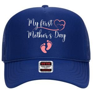 Wo First Mothers Day Mothers Day Pregnancy Announcement High Crown Mesh Back Trucker Hat