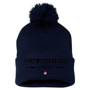 Womens Fort Myers Beach Strong Community Strength Prayer US Flag Pom Pom 12in Knit Beanie