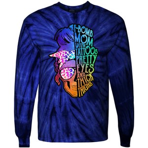 Womens FBomb Mom With Tattoos, Pretty Eyes, Mother's Day, Mama Tie-Dye Long Sleeve Shirt