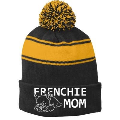 Womens Frenchie Mom Clothes Gift Dog French Bulldog Gift Stripe Pom Pom Beanie