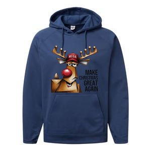 Women Funny Make Christmas Great Again Reindeer Trump Election Win Performance Fleece Hoodie