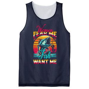 Women Fear Me Fish Want Me Funny Fishing Sunset Fisherman Mesh Reversible Basketball Jersey Tank