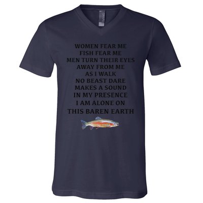 Woman Fear Me Fish Fear Me Turn Their Eyes Away From Me V-Neck T-Shirt