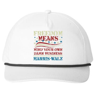 Walz Freedom Means Mind Your Own Damn Business Harris Walz Snapback Five-Panel Rope Hat