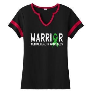 Warrior Fighter Mental Health Awareness Month Green Ribbon Ladies Halftime Notch Neck Tee