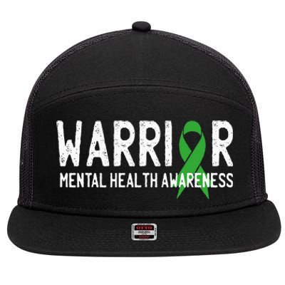 Warrior Fighter Mental Health Awareness Month Green Ribbon 7 Panel Mesh Trucker Snapback Hat