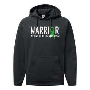 Warrior Fighter Mental Health Awareness Month Green Ribbon Performance Fleece Hoodie