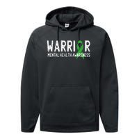 Warrior Fighter Mental Health Awareness Month Green Ribbon Performance Fleece Hoodie