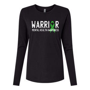 Warrior Fighter Mental Health Awareness Month Green Ribbon Womens Cotton Relaxed Long Sleeve T-Shirt