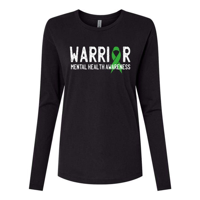 Warrior Fighter Mental Health Awareness Month Green Ribbon Womens Cotton Relaxed Long Sleeve T-Shirt