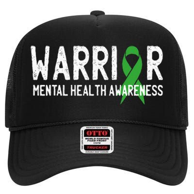 Warrior Fighter Mental Health Awareness Month Green Ribbon High Crown Mesh Back Trucker Hat