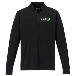 Warrior Fighter Mental Health Awareness Month Green Ribbon Performance Long Sleeve Polo