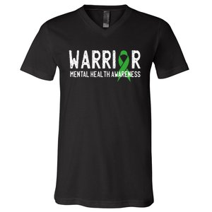 Warrior Fighter Mental Health Awareness Month Green Ribbon V-Neck T-Shirt