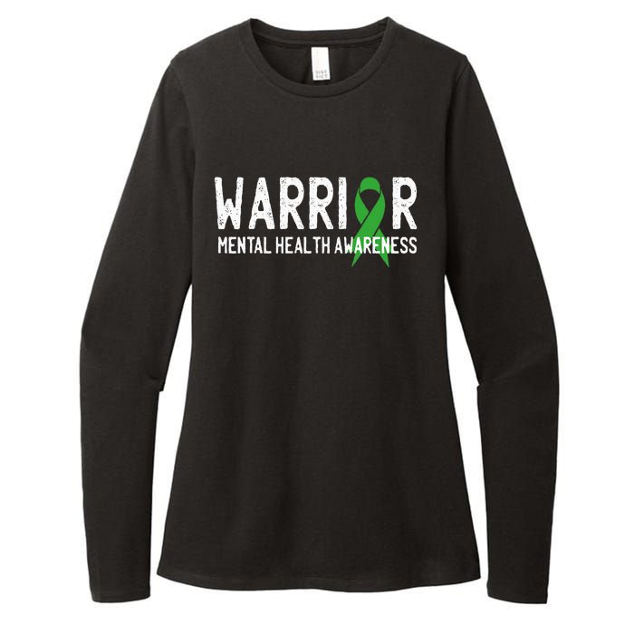 Warrior Fighter Mental Health Awareness Month Green Ribbon Womens CVC Long Sleeve Shirt