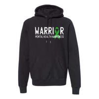 Warrior Fighter Mental Health Awareness Month Green Ribbon Premium Hoodie