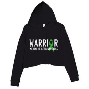 Warrior Fighter Mental Health Awareness Month Green Ribbon Crop Fleece Hoodie