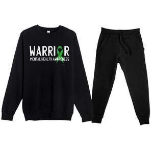 Warrior Fighter Mental Health Awareness Month Green Ribbon Premium Crewneck Sweatsuit Set