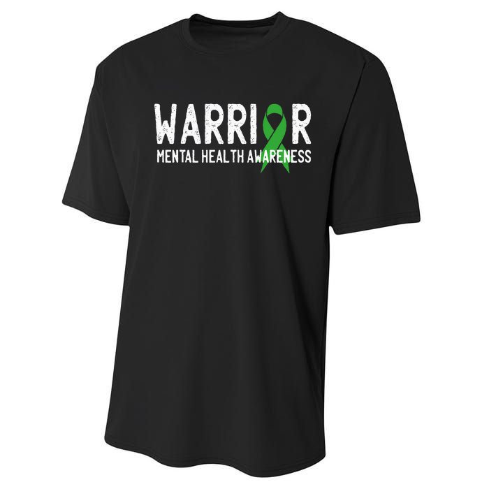 Warrior Fighter Mental Health Awareness Month Green Ribbon Performance Sprint T-Shirt