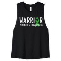 Warrior Fighter Mental Health Awareness Month Green Ribbon Women's Racerback Cropped Tank