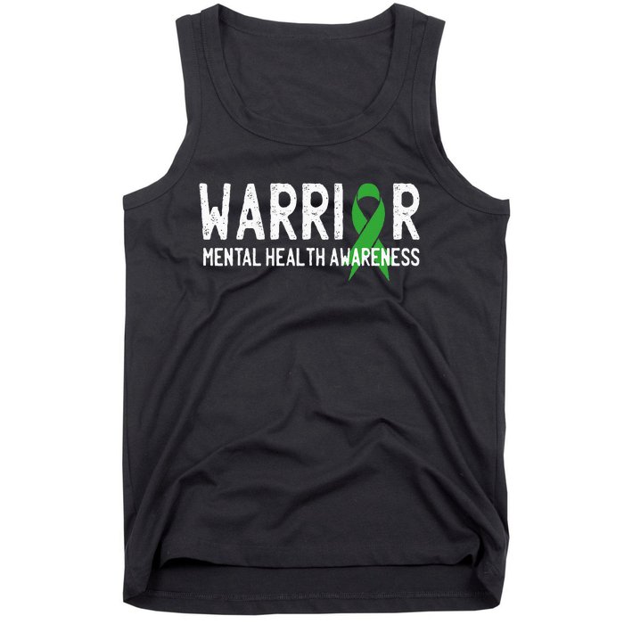 Warrior Fighter Mental Health Awareness Month Green Ribbon Tank Top