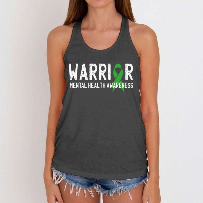 Warrior Fighter Mental Health Awareness Month Green Ribbon Women's Knotted Racerback Tank