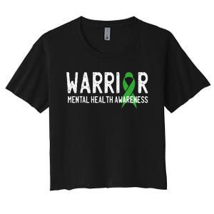 Warrior Fighter Mental Health Awareness Month Green Ribbon Women's Crop Top Tee