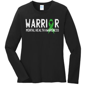 Warrior Fighter Mental Health Awareness Month Green Ribbon Ladies Long Sleeve Shirt