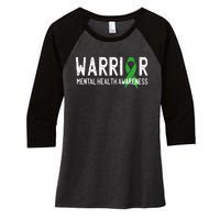 Warrior Fighter Mental Health Awareness Month Green Ribbon Women's Tri-Blend 3/4-Sleeve Raglan Shirt