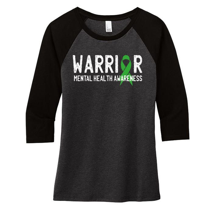 Warrior Fighter Mental Health Awareness Month Green Ribbon Women's Tri-Blend 3/4-Sleeve Raglan Shirt