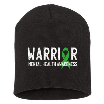 Warrior Fighter Mental Health Awareness Month Green Ribbon Short Acrylic Beanie