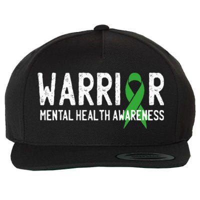 Warrior Fighter Mental Health Awareness Month Green Ribbon Wool Snapback Cap