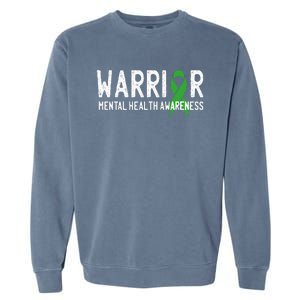 Warrior Fighter Mental Health Awareness Month Green Ribbon Garment-Dyed Sweatshirt