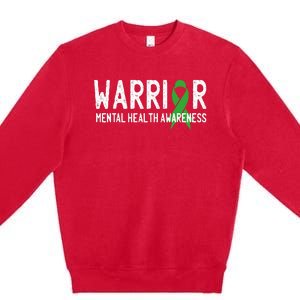 Warrior Fighter Mental Health Awareness Month Green Ribbon Premium Crewneck Sweatshirt