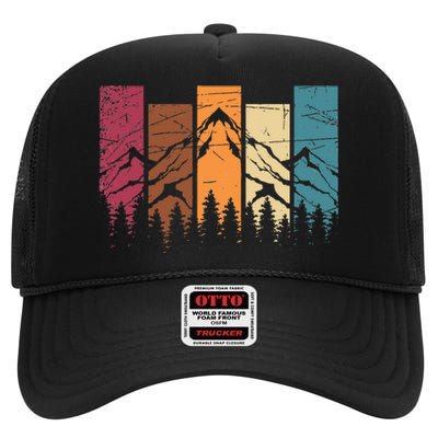 Wildlife Forest Nature Trees Retro Outdoors Mountains Hiking High Crown Mesh Back Trucker Hat