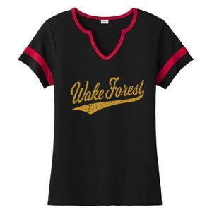 WAKE FOREST NORTH CAROLINA VARSITY SCRIPT SPORTS JERSEY Ladies Halftime Notch Neck Tee