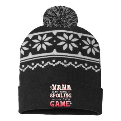 Women Floral Nana Is My Name Spoiling Is My Game Grandma Life USA-Made Snowflake Beanie