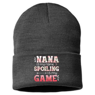 Women Floral Nana Is My Name Spoiling Is My Game Grandma Life Sustainable Knit Beanie